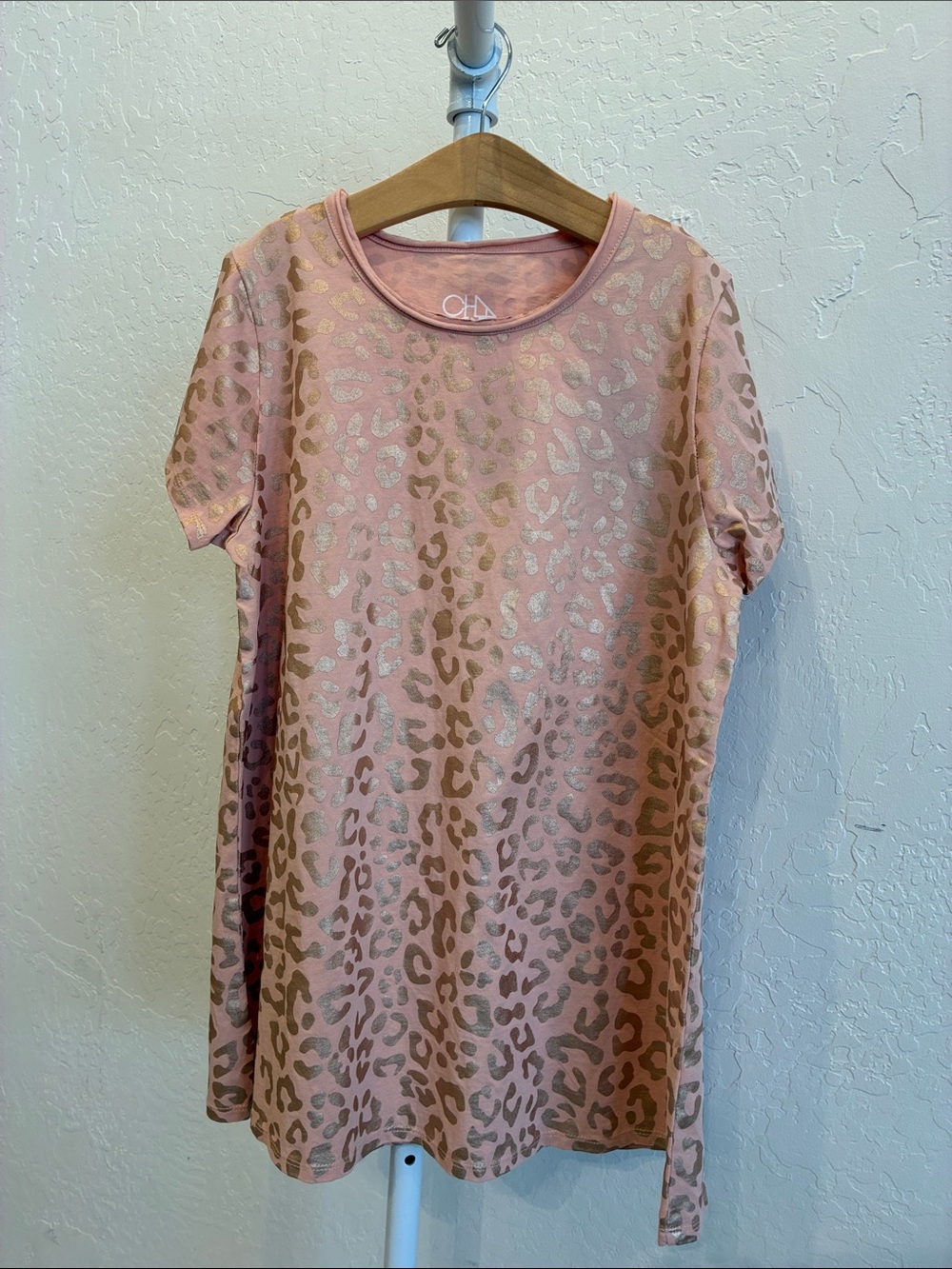 CHASER Pink Gold Leopard Print Tunic